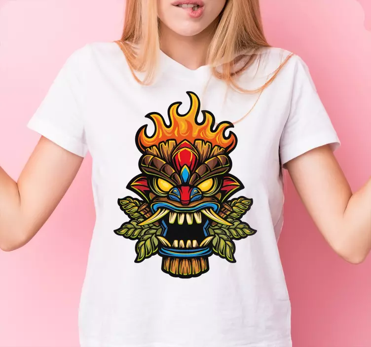 Masca tiki de foc desene animate graffiti tricou personalizat - TenStickers