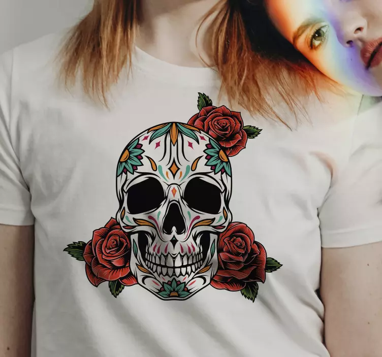 Cămașă de halloween craniu floral în stil mexican - TenStickers