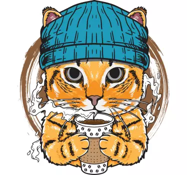 Pisica misto cu tricou de cafea - TenStickers