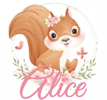 Drăguță veveriță pentru fată cu nume tricou bebe - TenStickers