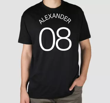 Numărul personalizat alb și numele pe tricourile cu design negru  - TenStickers