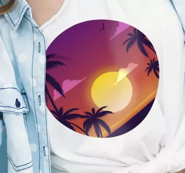 Tricou violet apus de soare și palmieri - TenStickers