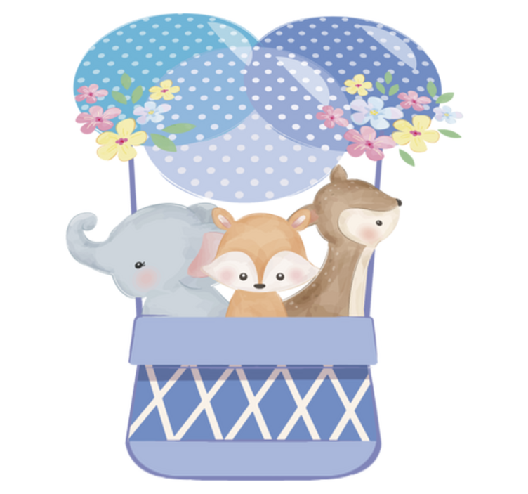 Covor vinil animal balon cu aer cald animale acuarelă - TenStickers