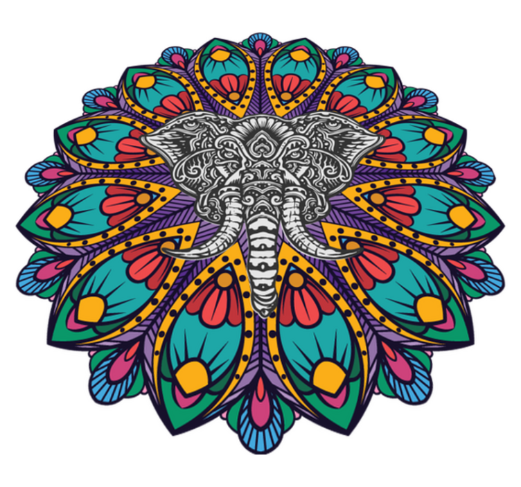 Covor vinil animal mandala cu elefant colorat - TenStickers