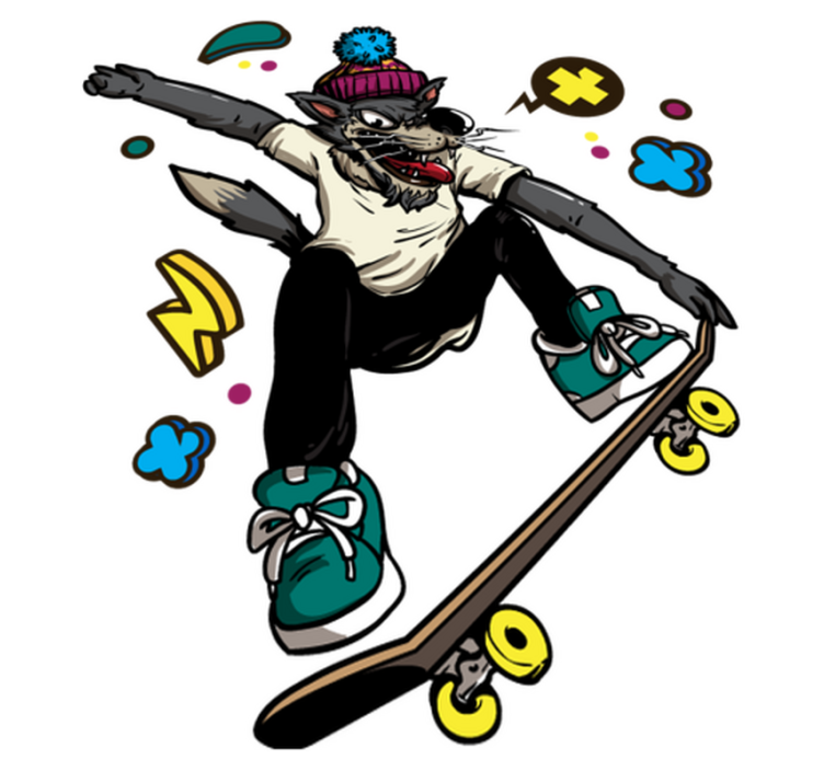 Covor vinil animal lup pe skateboard - TenStickers