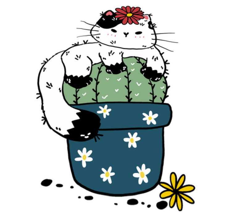 Covor vinil animal pisica jucăușă cu cactus - TenStickers