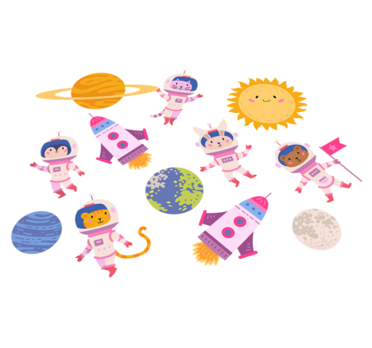 Covor vinil animal astronauți cu rachetă - TenStickers