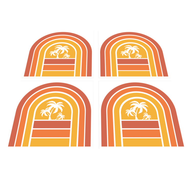 Covor vinil cu aspect de natura apus retro și palmieri - TenStickers