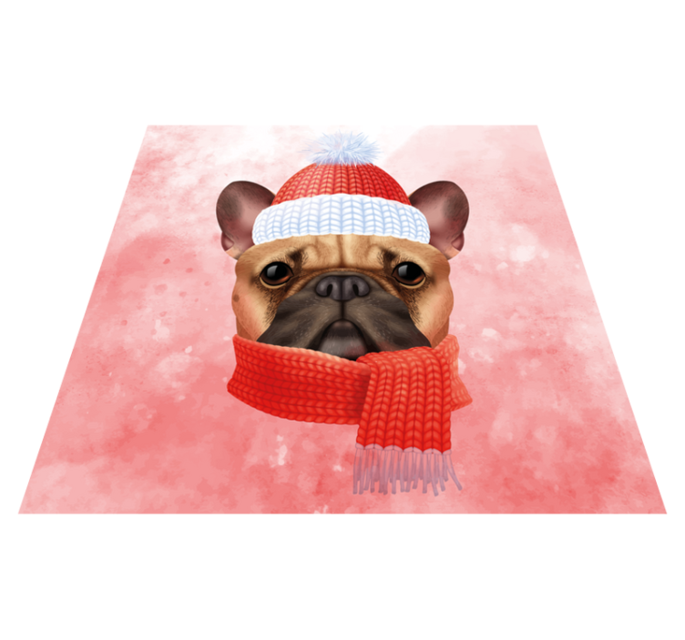 Covor vinil animal buldog francez de iarnă - TenStickers