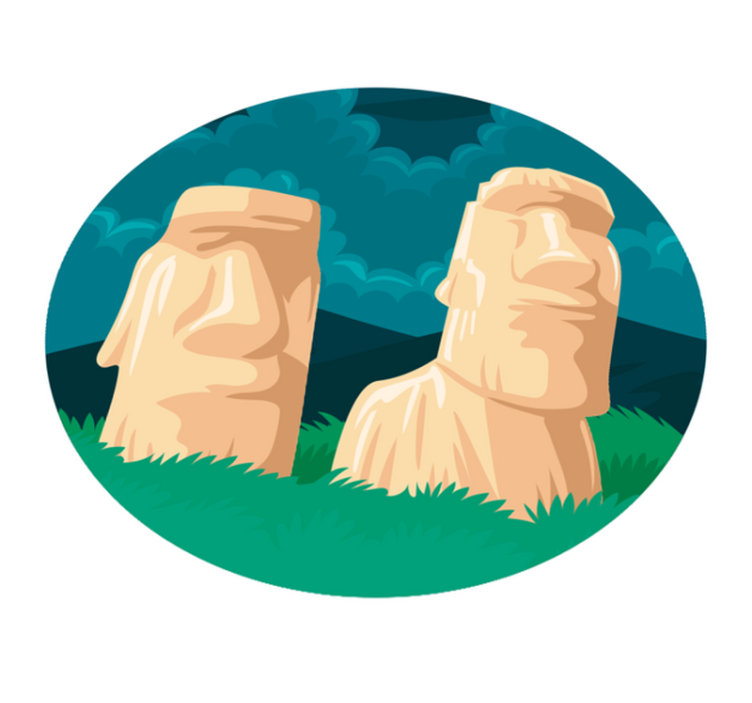 Covor de vinil harta lumii silueta statuilor moai - TenStickers