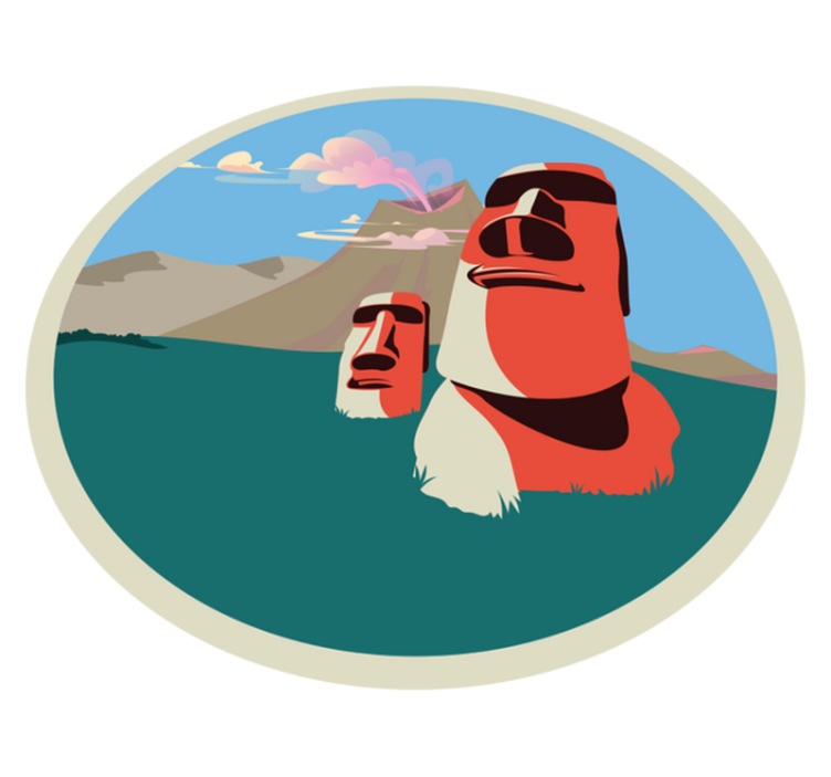 Covor de vinil harta lumii ilustrație a statuilor moai - TenStickers