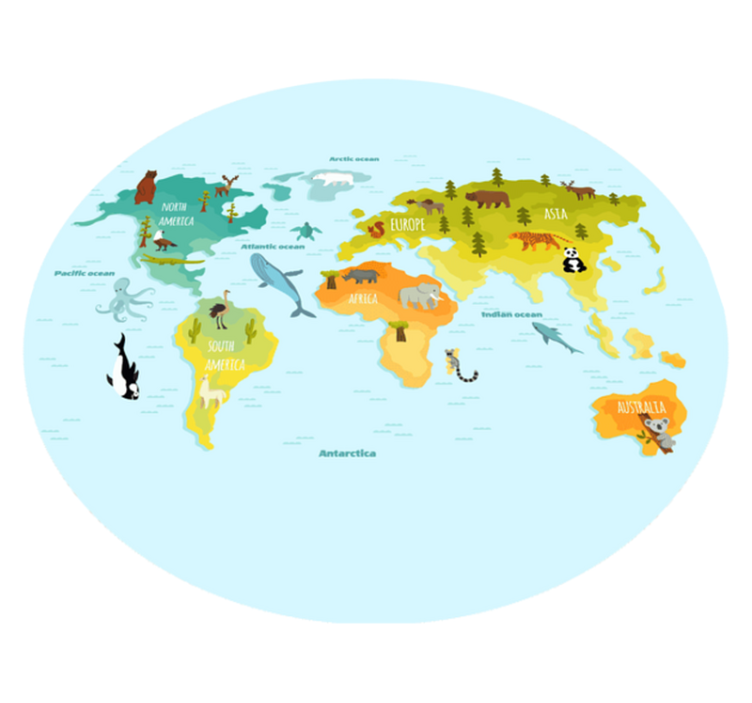 Covor de vinil harta lumii hartă ilustrată a animalelor - TenStickers