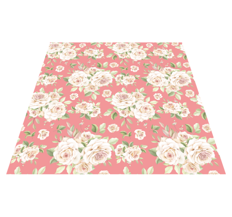 Trandafiri roz vintage peste covor floral alb - TenStickers