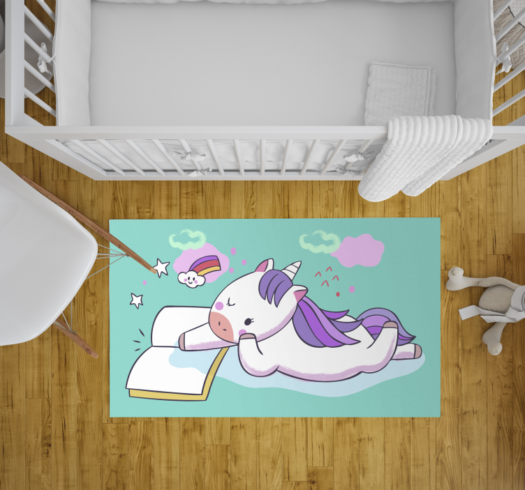 Covor de vinil pentru copii citind unicorn - TenStickers