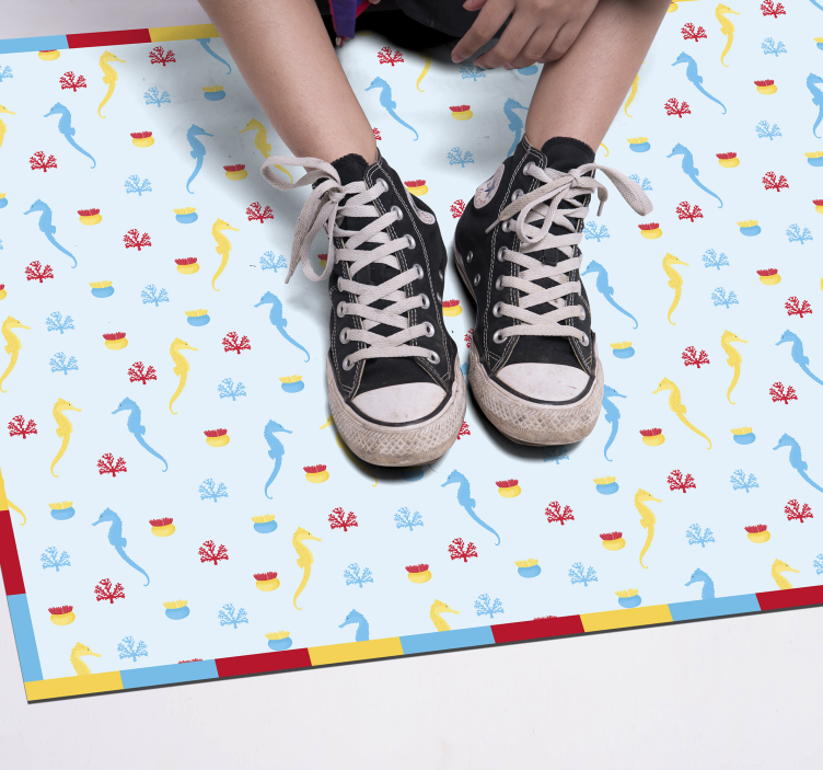 Covor de vinil pentru baie design albastru de căluț de mare - TenStickers