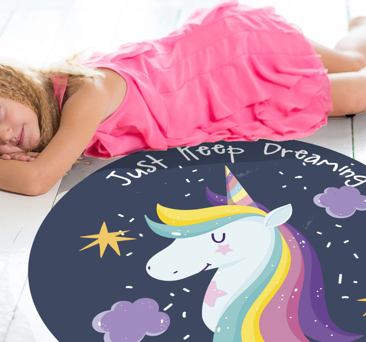 Continuă să visezi cu covor de vinil pentru copii unicorn - TenStickers