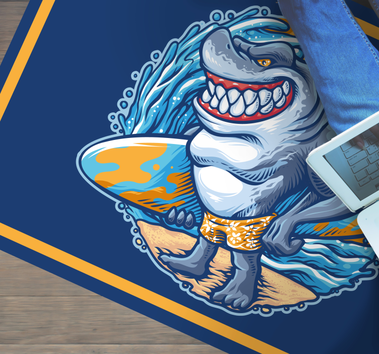 Covor modern de desene animate rechin de tablă de surf - TenStickers