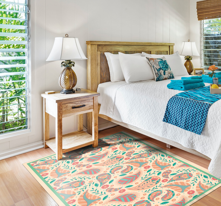 Covor etnic dreptunghiular persa verde - TenStickers