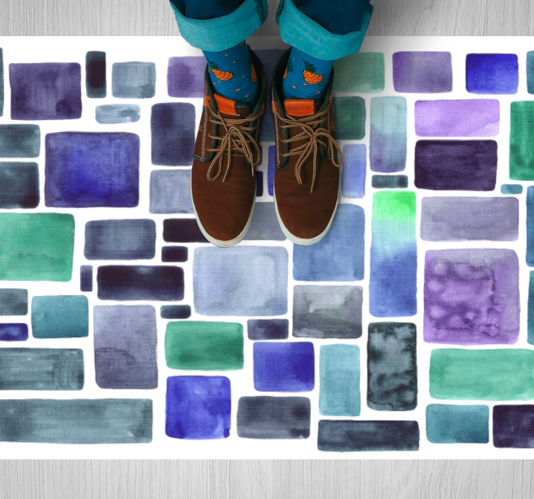 Covoare geometrice albastre dreptunghiuri acuarelă - TenStickers