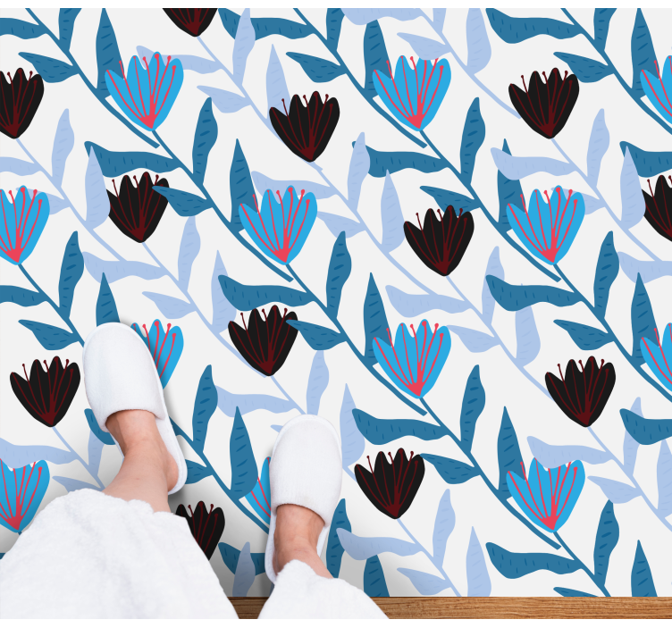 Covor floral albastru și negru ilustrat cu lalele - TenStickers