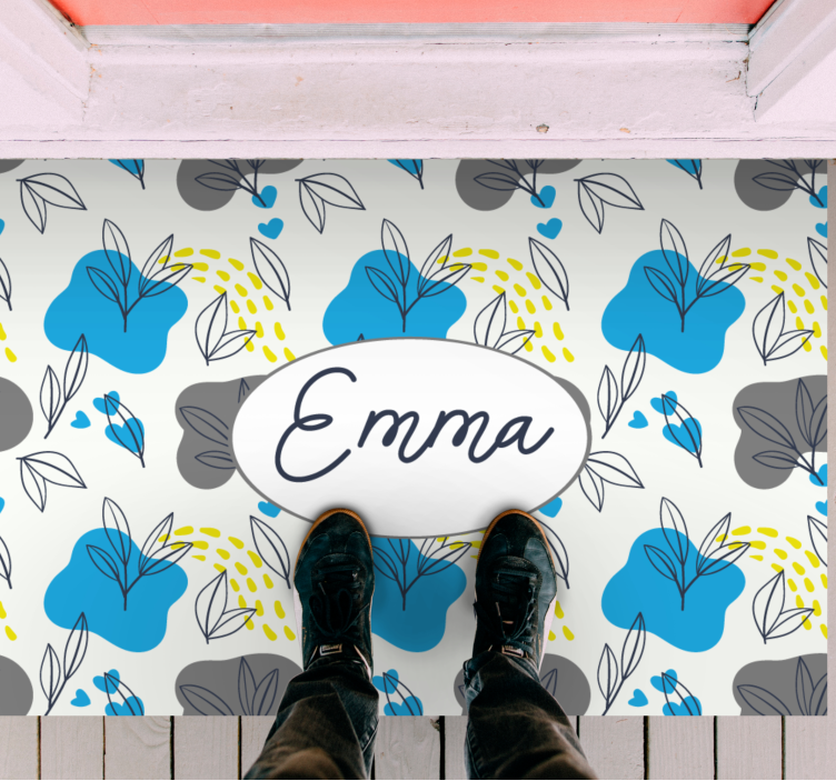 Covor vinil hol intrare nume floral personalizat - TenStickers