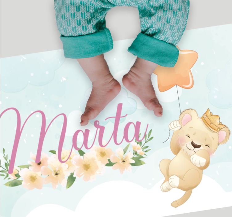 Covor de vinil pepiniere leu cu balon cu aer și nume - TenStickers