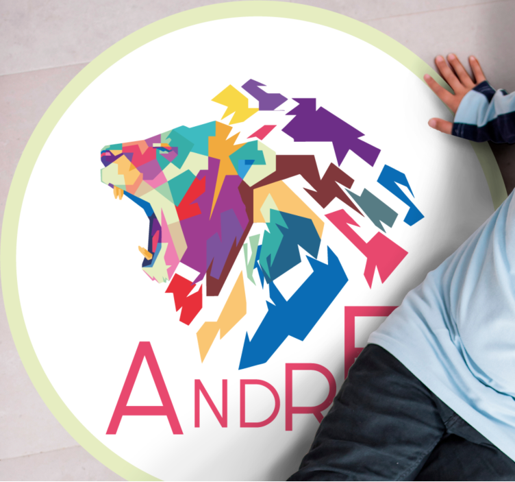 Covor de vinil cu nome personalizare leu colorat - TenStickers