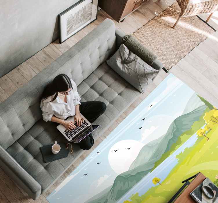 Covor de vinil cu desen animat peisaj montan - TenStickers