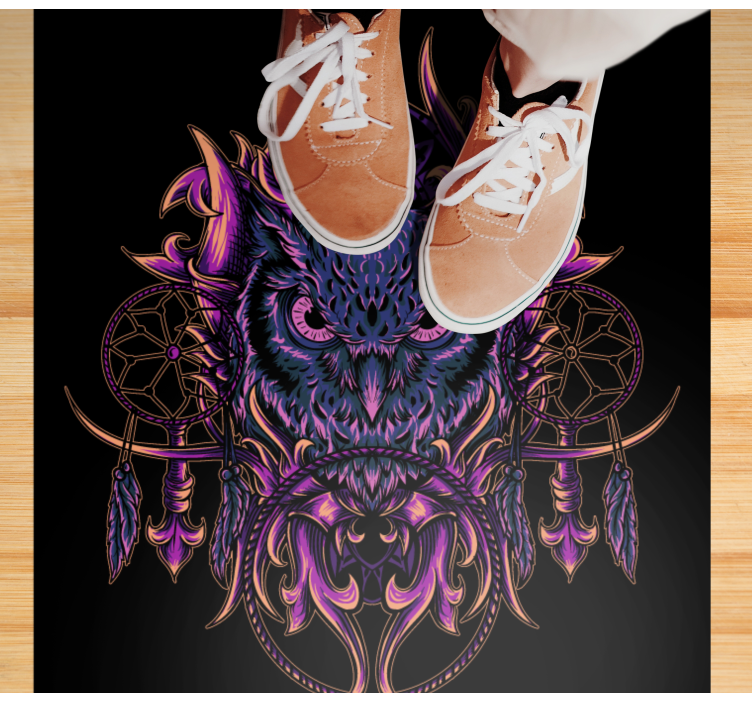 Covor vinil animal artă cu prinzător de vise cu bufniță - TenStickers