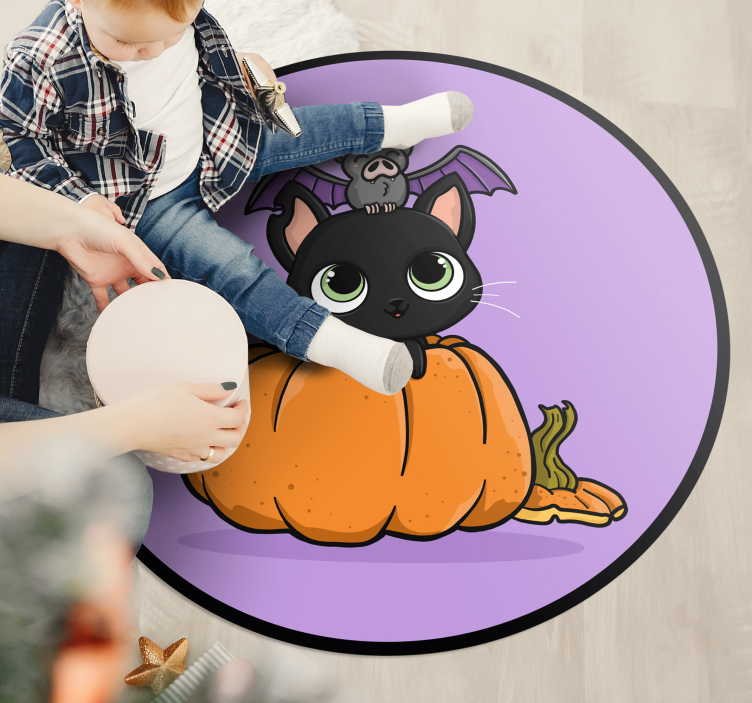 Covor de vinil Halloween pisica liliac de halloween - TenStickers