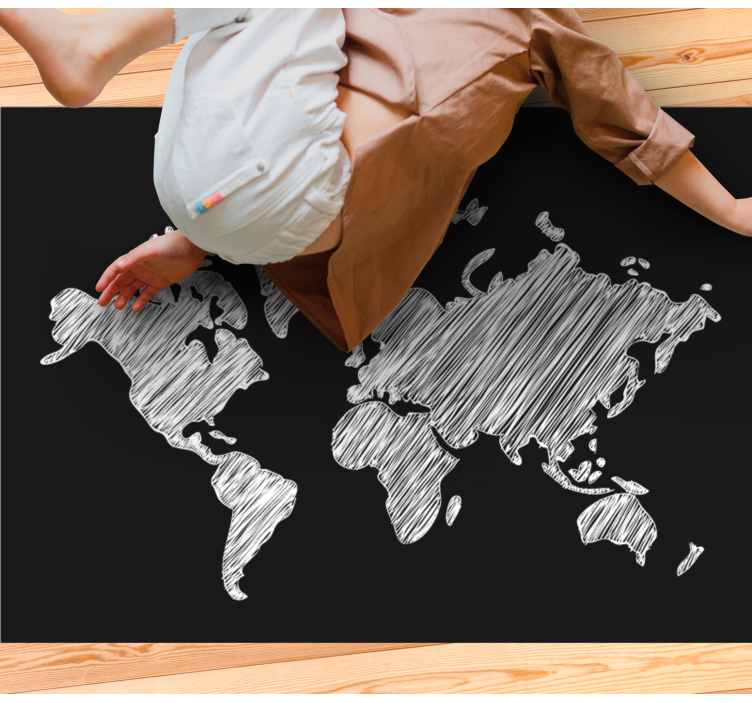 Covor de vinil harta lumii design gri cu tablă - TenStickers