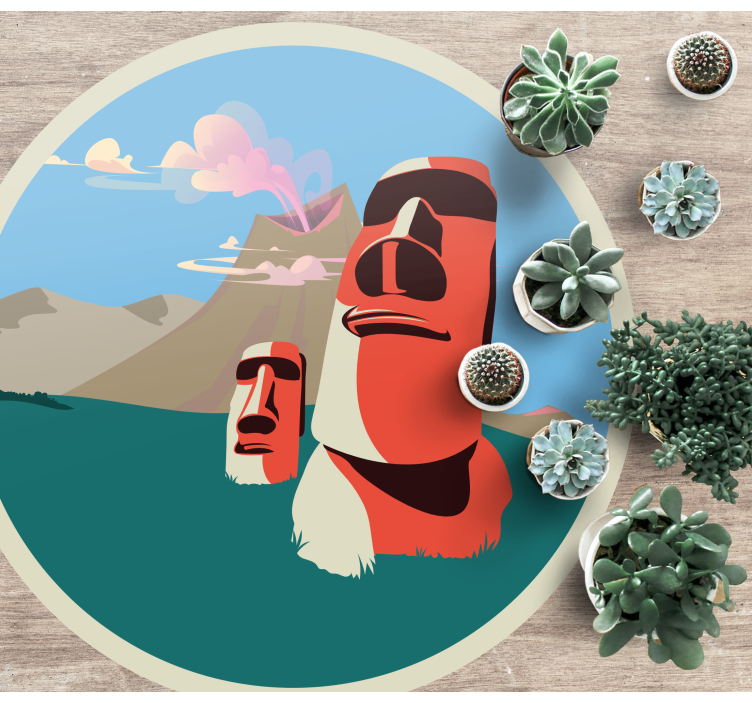 Covor de vinil harta lumii ilustrație a statuilor moai - TenStickers