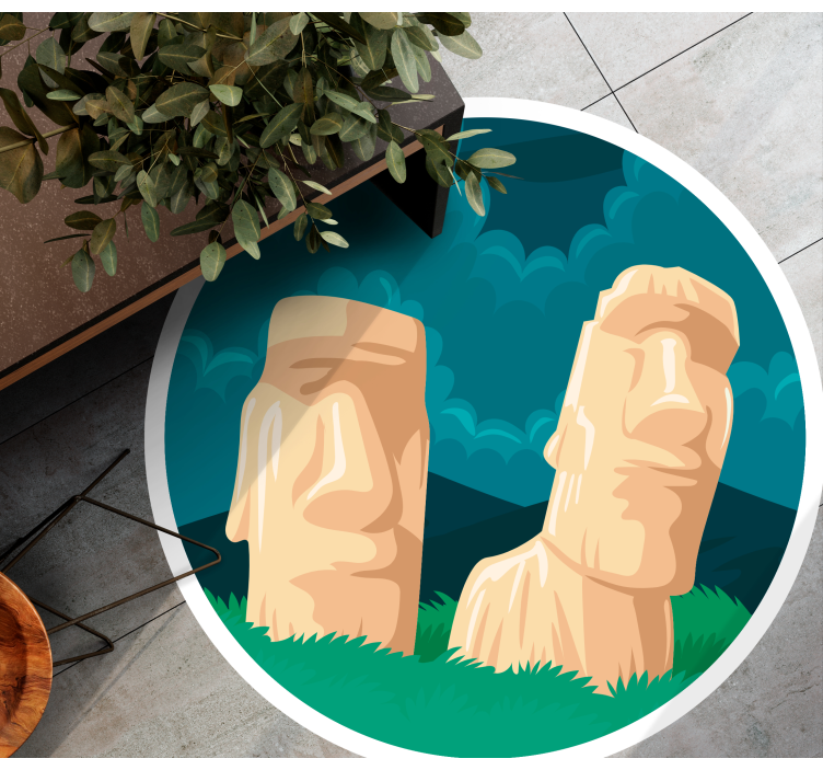 Covor de vinil harta lumii silueta statuilor moai - TenStickers
