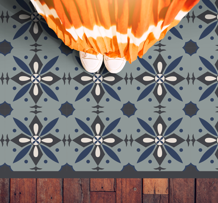 Covor vinil efect de țiglă motiv botanic gri - TenStickers