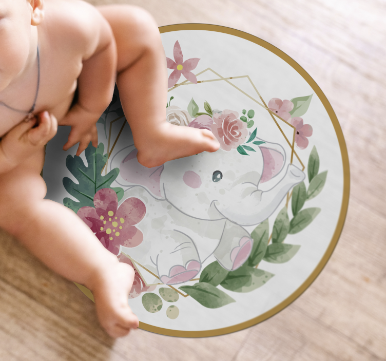 Covor de vinil pentru copii elefant floral circular - TenStickers