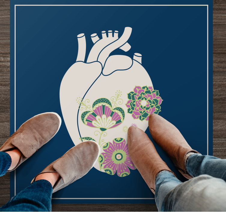 Covor de vinil scandinav model floral cu inimă - TenStickers