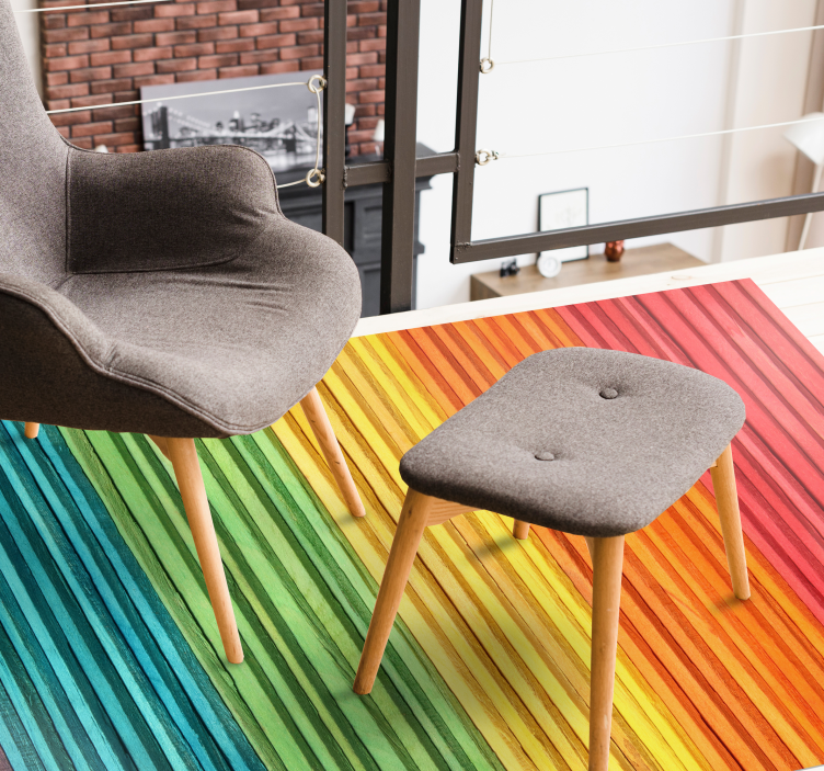 Covor vinil lemn straturi cu dungi curcubeu - TenStickers