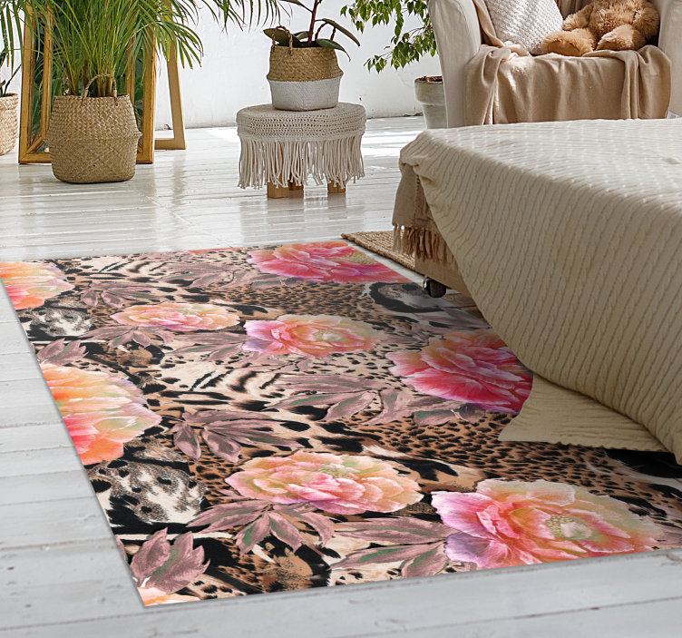 Covor din vinil cu piele de leopard floral - TenStickers