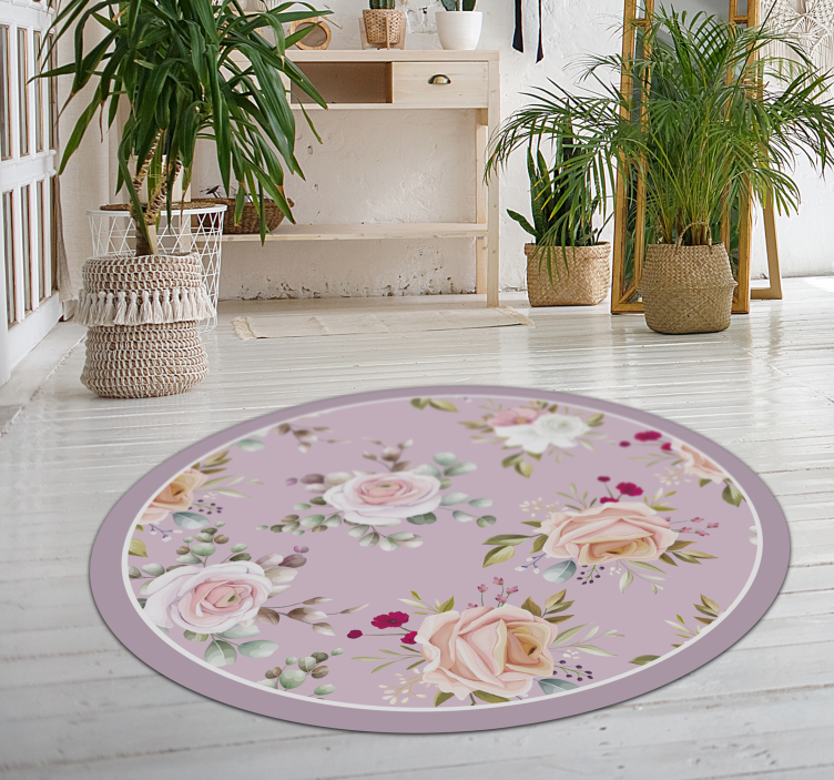 Covor dormitor cu model floral roz - TenStickers