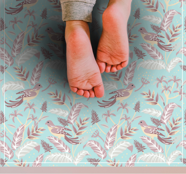 Covor pătrat din vinil cu model flora albastră și roz - TenStickers