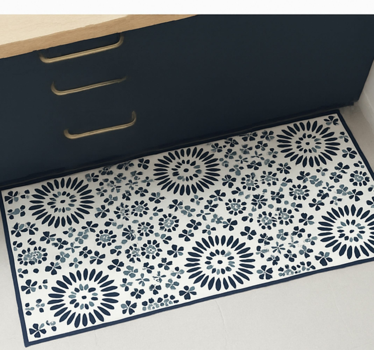 Covor vinil albastru model floral geometric - TenStickers