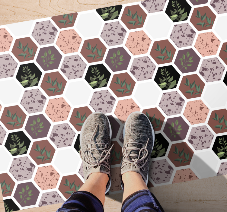 Covor vinil cu aspect de natura model hexagonal de frunze - TenStickers