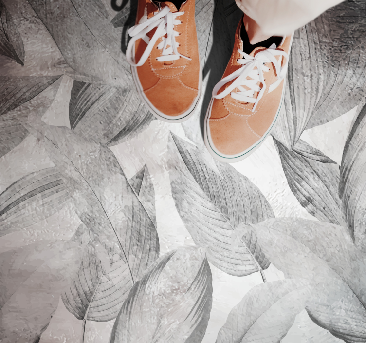 Covor vinil flori și plante model monocrom cu frunze - TenStickers