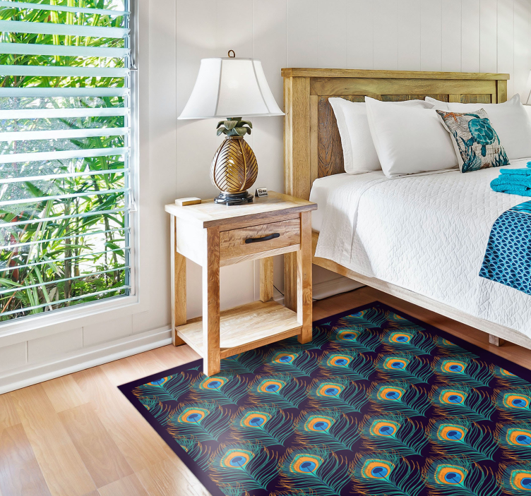 Covor vinil dormitor motiv cu pene de păun - TenStickers