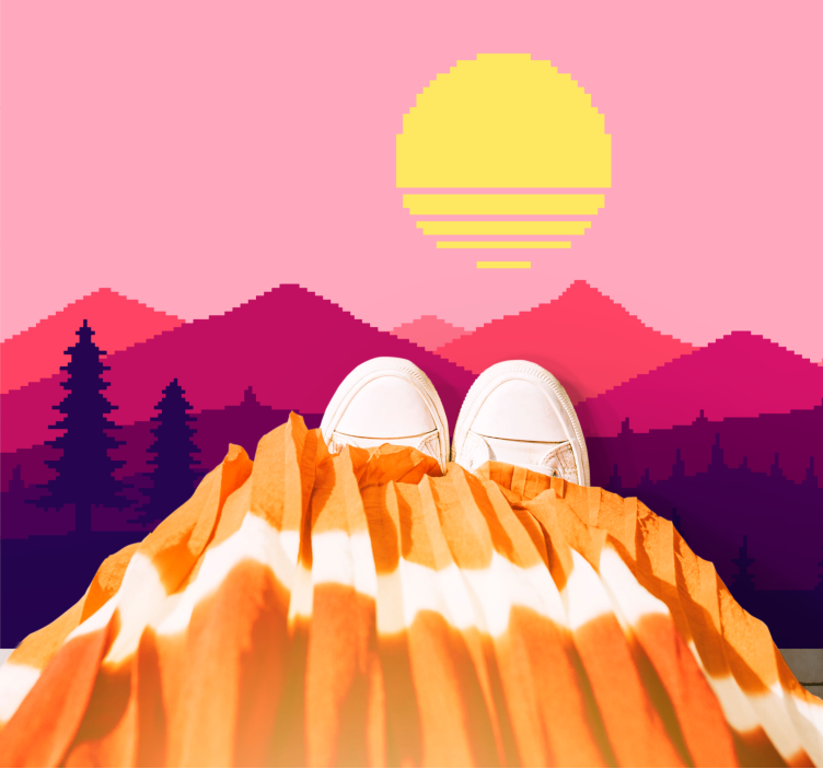 Covor vinil cu aspect de natura vedere munte la apus - TenStickers