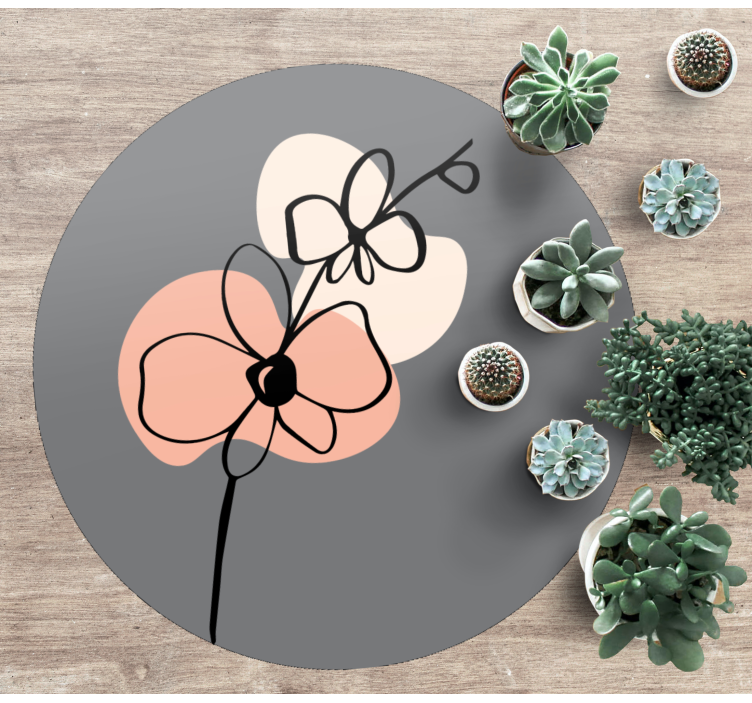 Covor vinil flori și plante design minimalist elegant gri - TenStickers