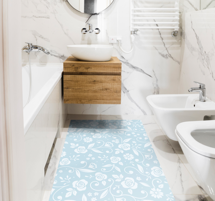 Covor vinil flori și plante albastru cu model floral - TenStickers