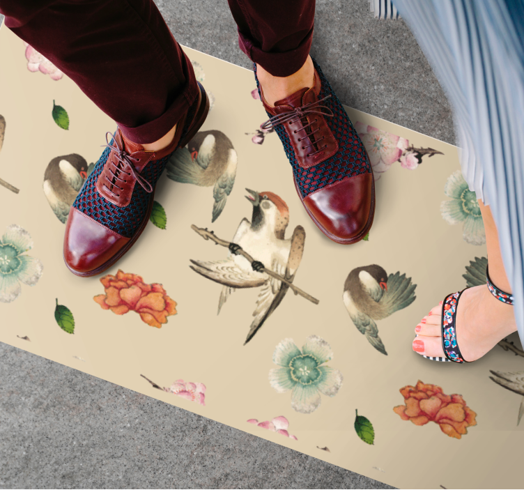 Covor vinil animal păsări și flori - TenStickers