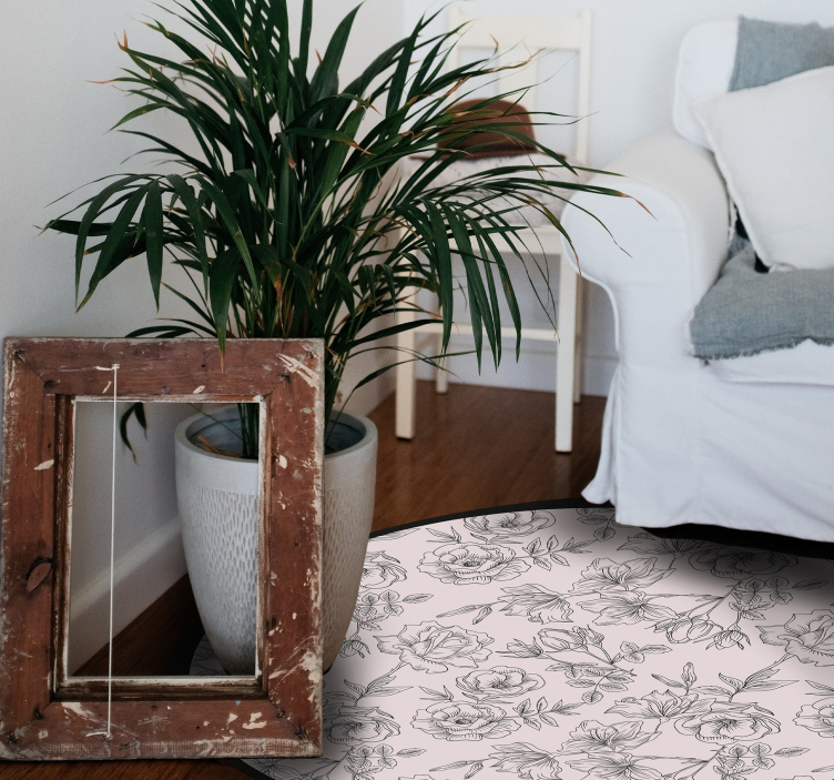 Covor vinil flori și plante cerc cu model floral - TenStickers