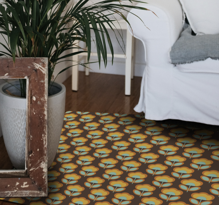 Covor vinil flori și plante design vintage maro - TenStickers